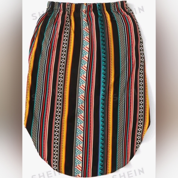 !! FREE SHEIN VCAY Striped & Geo Print High Low Skirt - Picture 2 of 5
